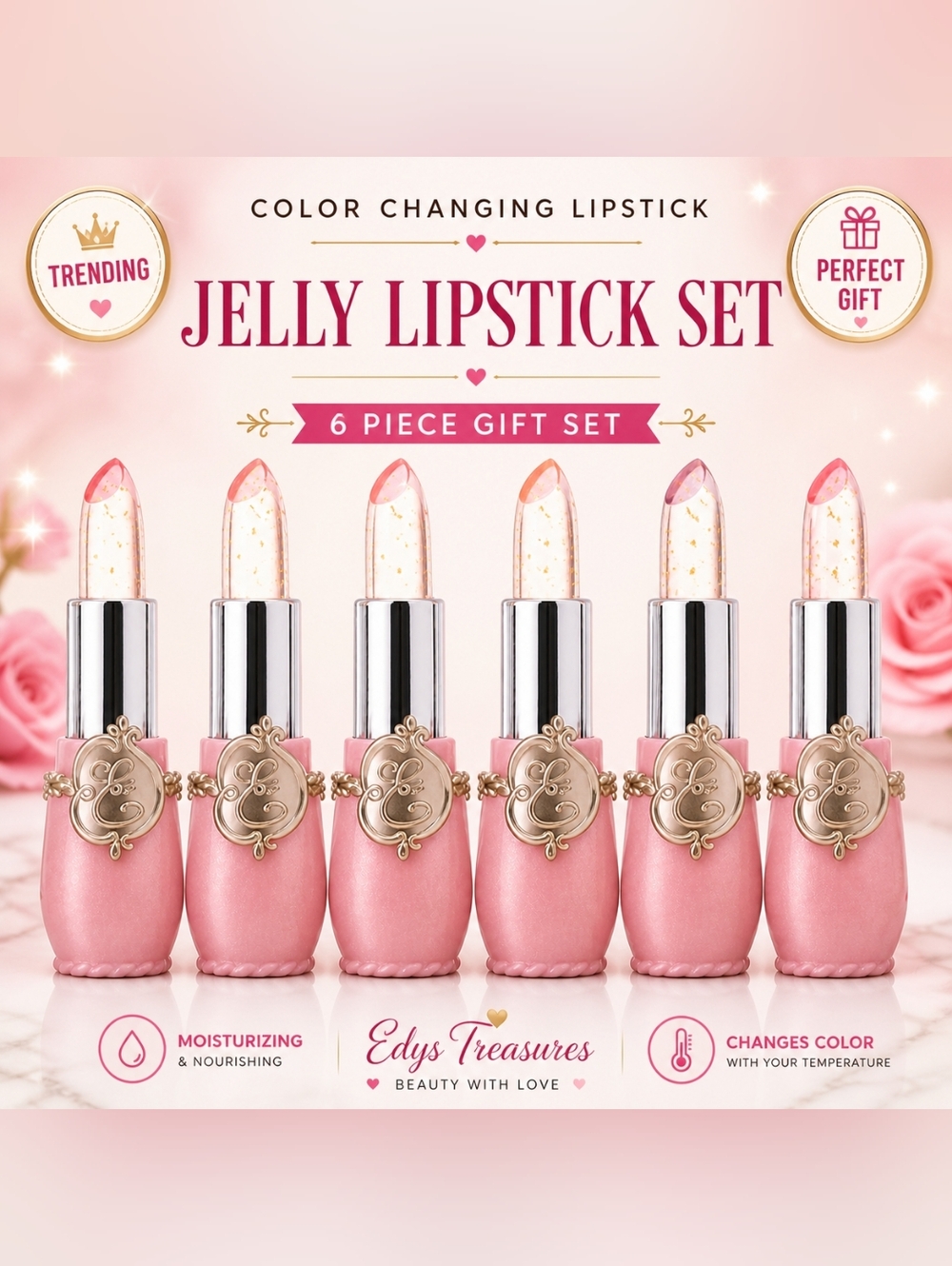 NEW 6pk Flower Jelly Temperature Color Change Lipstick